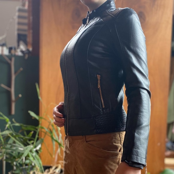 Aoxite faux black leather moto jacket - Picture 1 of 13